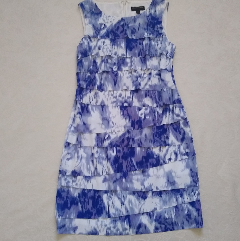 Blue Tie dye tiered ruffle cocktail dress